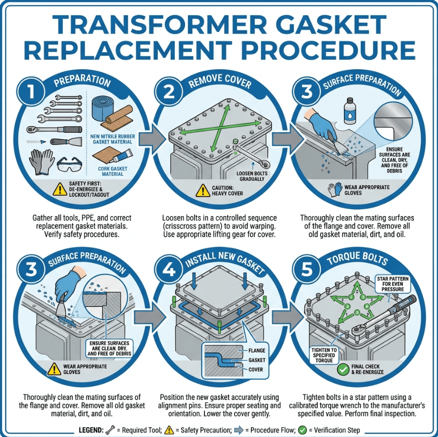 Transformer gasket replacement procedure infographic