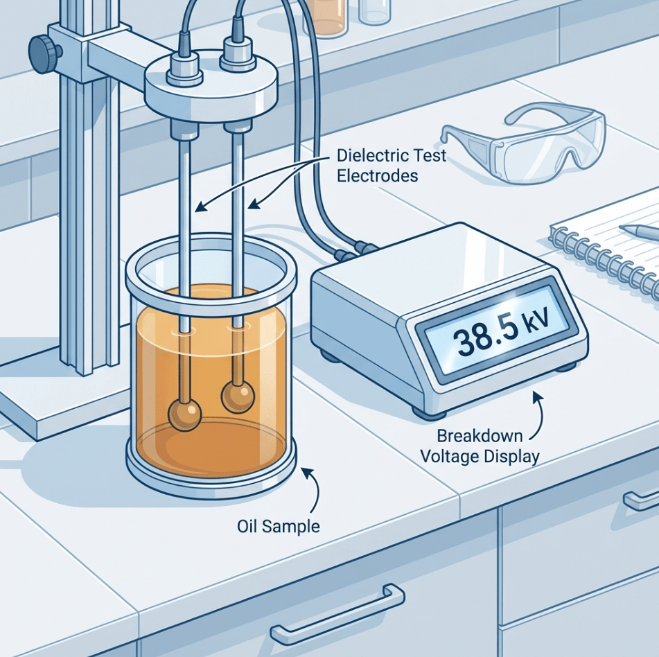 technical illustration of transformer oil testing in laboratory